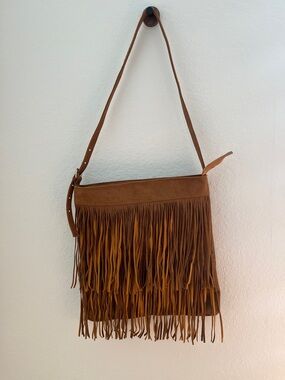 Amazon Brown Suede Fringe Shoulder Bag